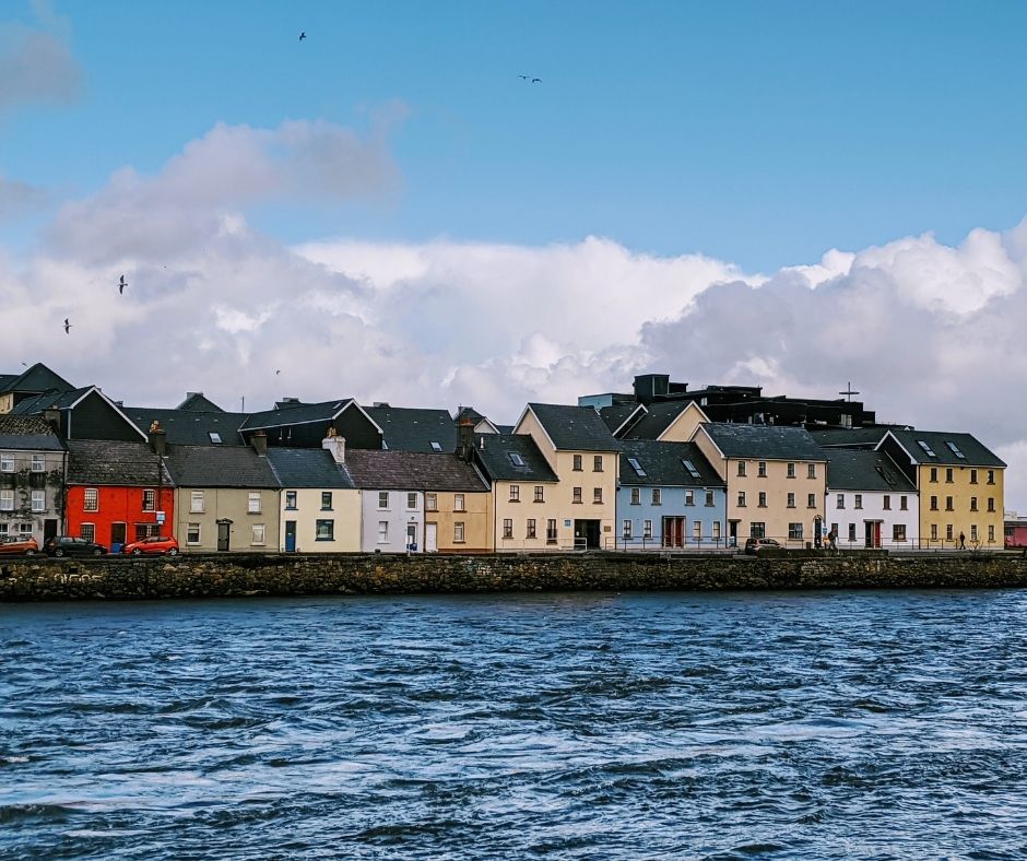 Colourful houses along the harbour in Galway, Ireland
